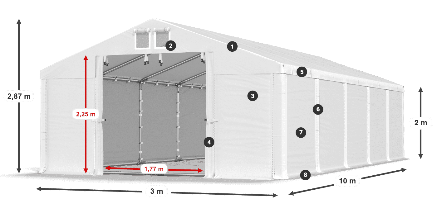 Dach: SD 560 PVC Wände: FR 620 PVC Legende 2m