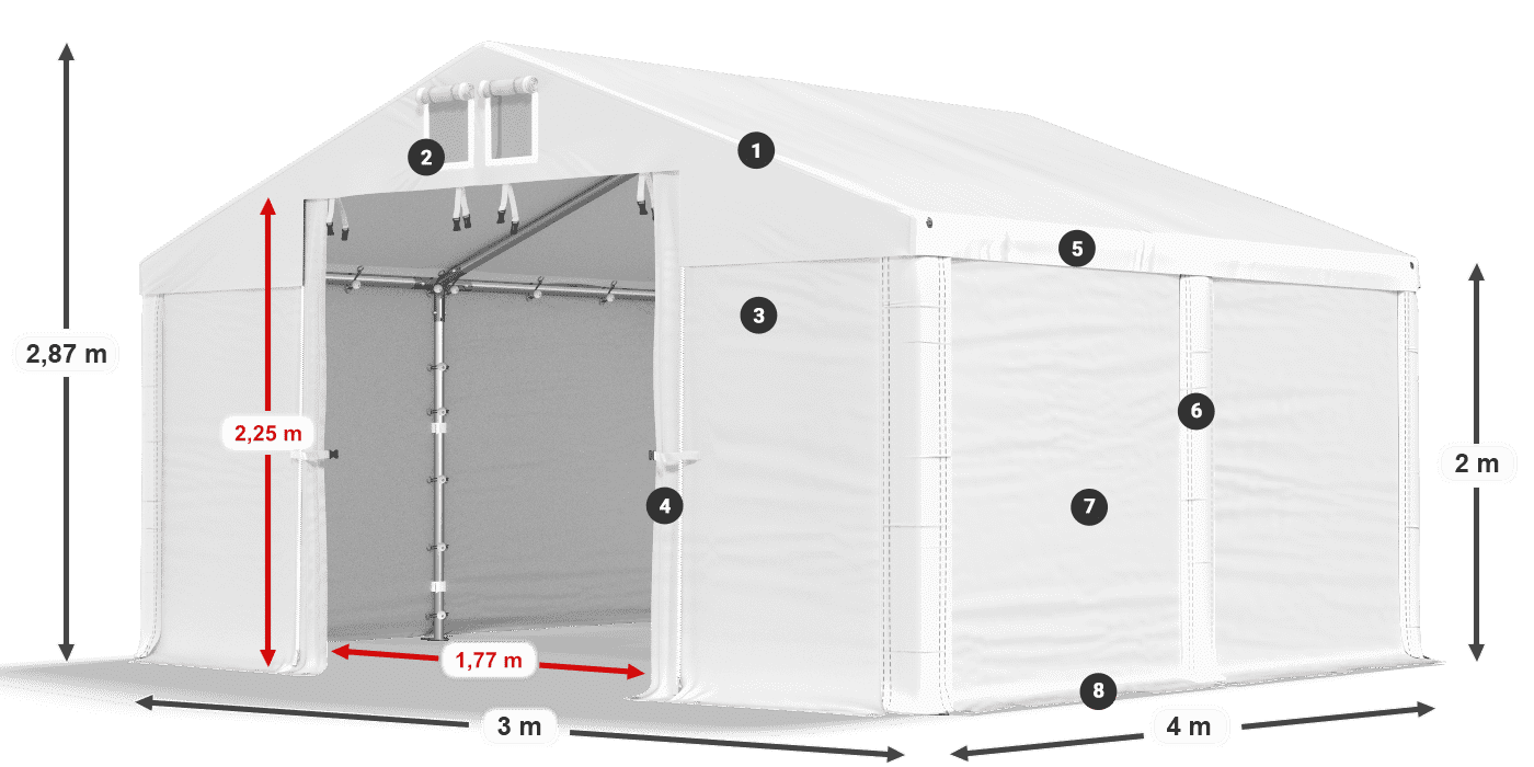 Dach: SD 560 PVC Wände: MS 580 PVC Legende 2m