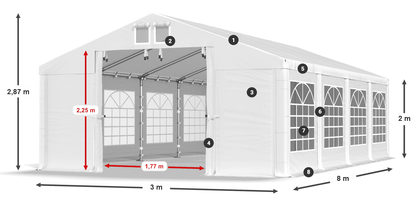 Dach: SD 560 PVC Wände: FR 620 PVC Legende 2m