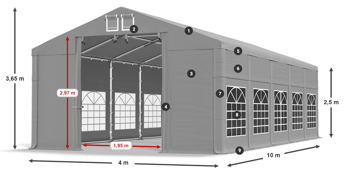 Dach: FR 620 PVC Wände: SD 500 PVC 2,5 m Legende