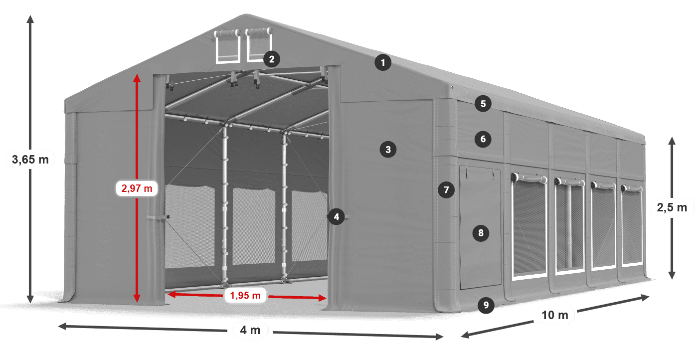 Dach: FR 620 PVC Wände: SD 500 PVC 2,5 m Legende