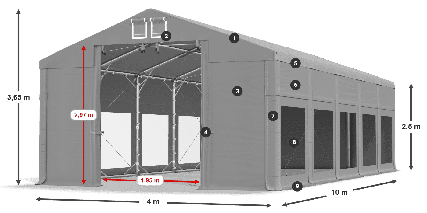 Dach: MS 580 PVC Wände: MS 580 PVC 2,5 m Legende