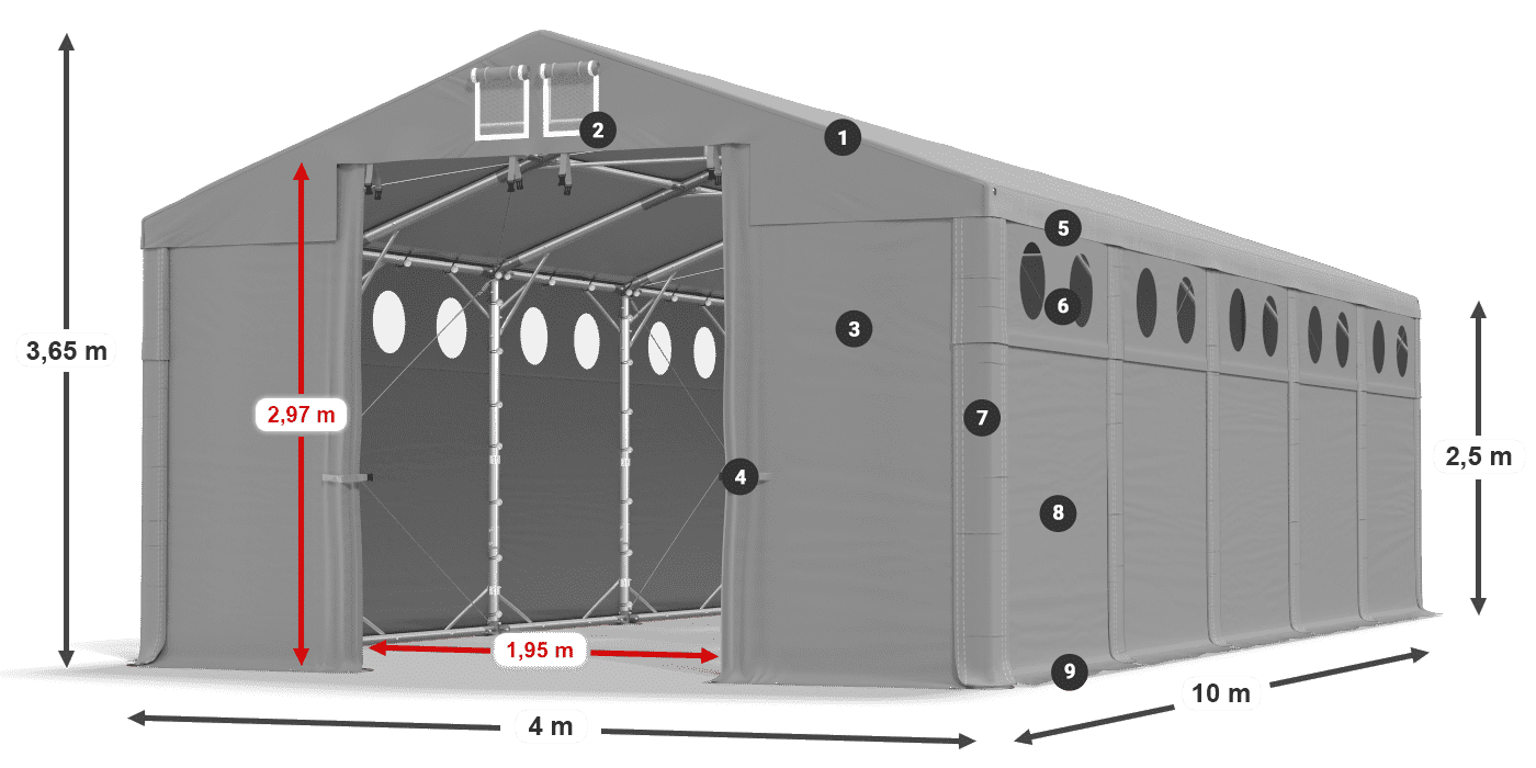 Dach: MS 580 PVC Wände: SD O 500 PVC 2,5 m Legende