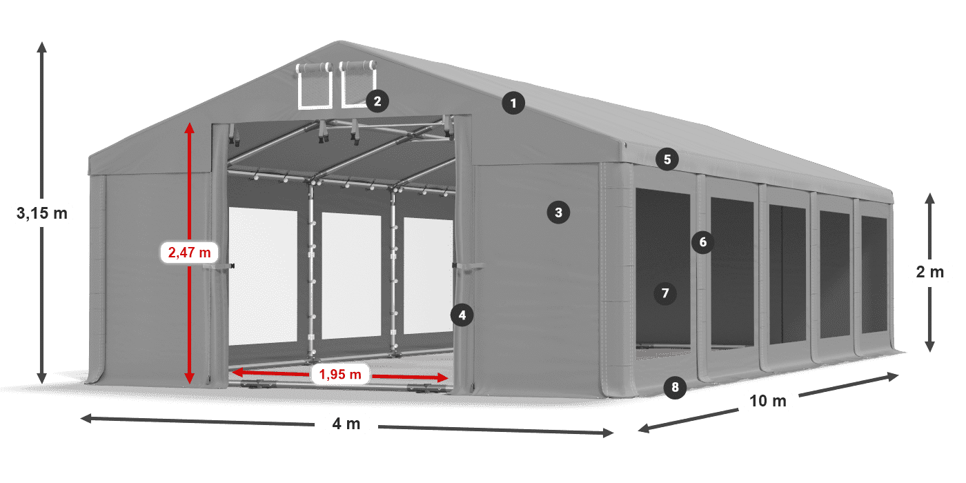 Dach: FR 620 PVC Wände: MS 580 PVC 2m Legende