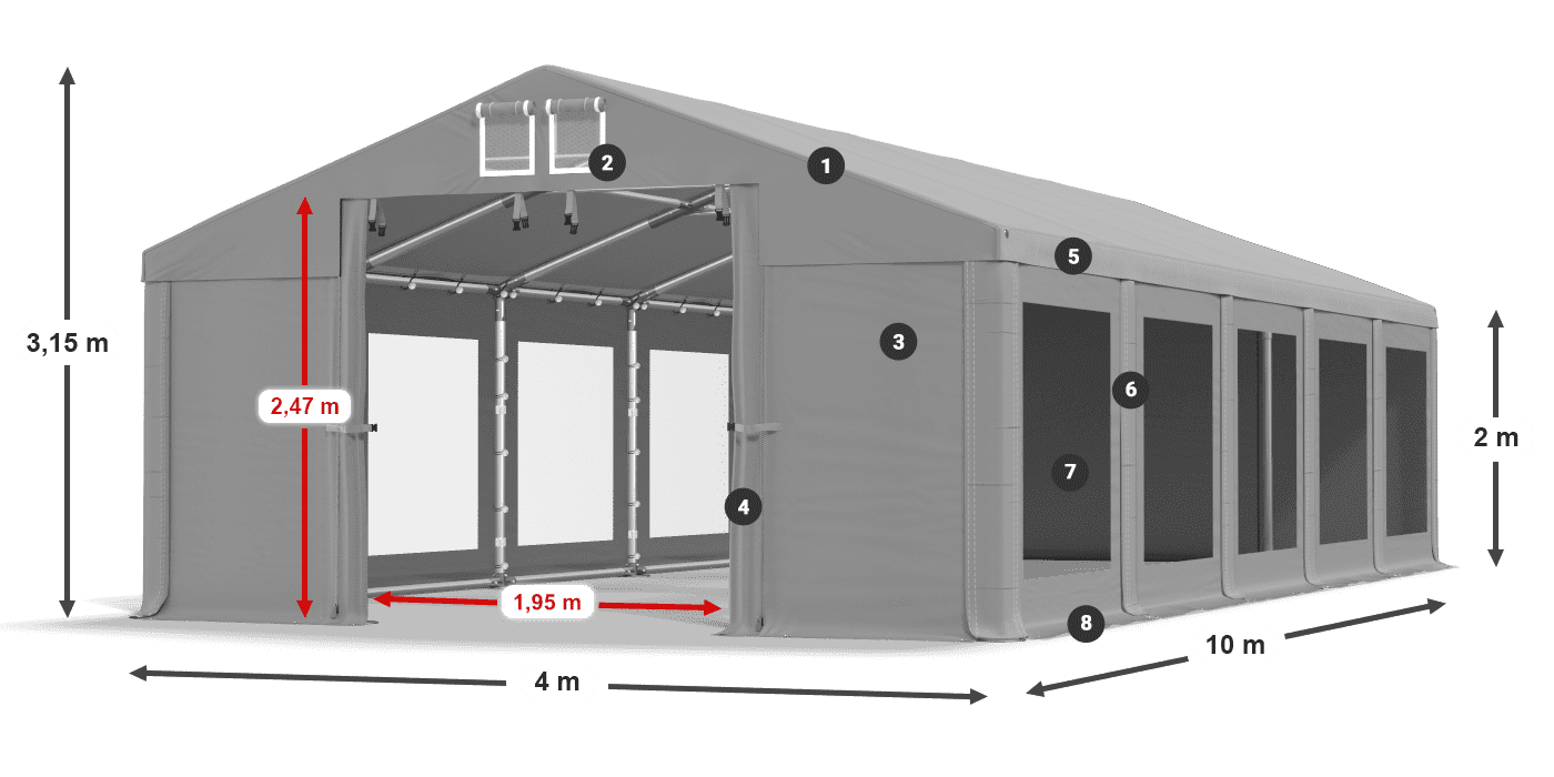 Dach: MS 580 PVC Wände: MS 580 PVC 2m Legende