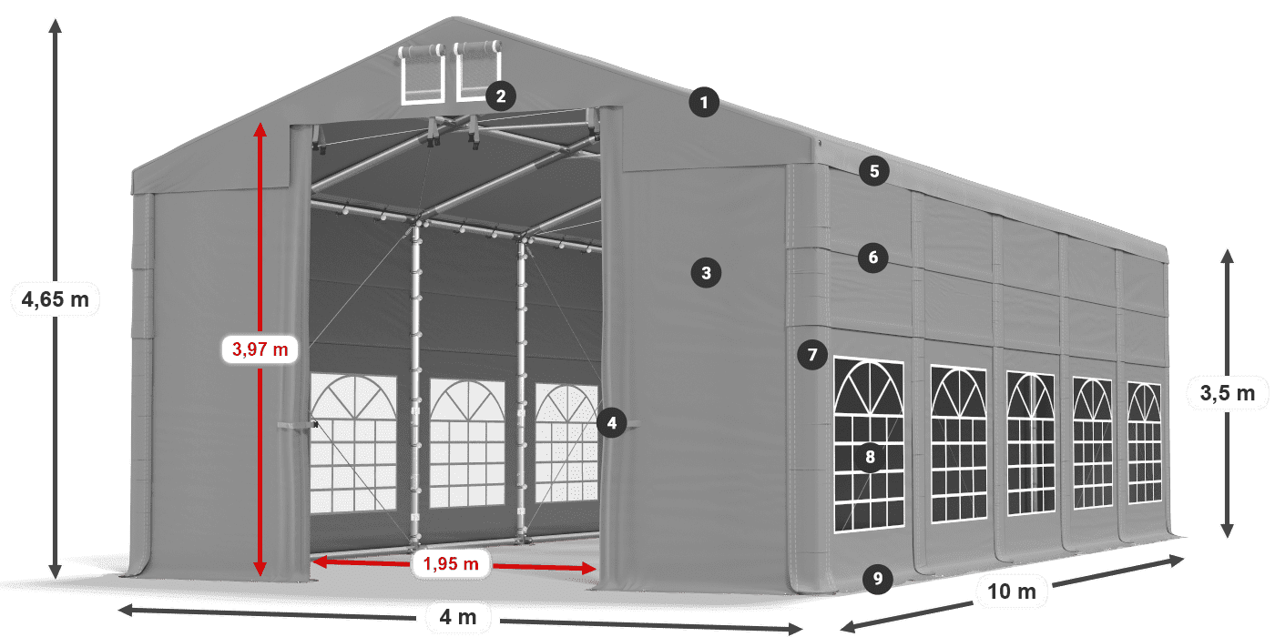 Dach: FR 620 PVC Wände: SD 500 PVC 3,5 m Legende