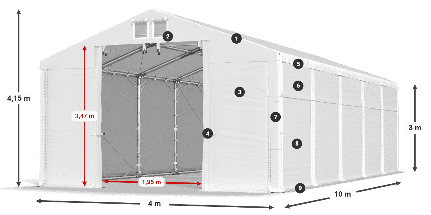 Dach: FR 620 PVC Wände: SD 500 PVC 3m Legende