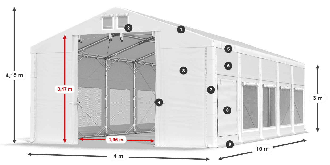 Dach: MS 580 PVC Wände: SD M 500 PVC 3m Legende