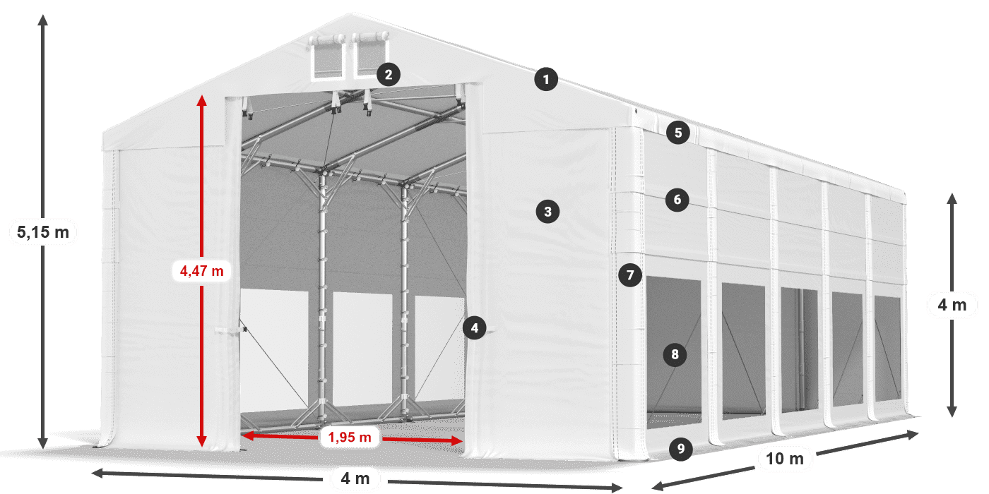 Dach: FR 620 PVC Wände: MS 580 PVC 4m Legende