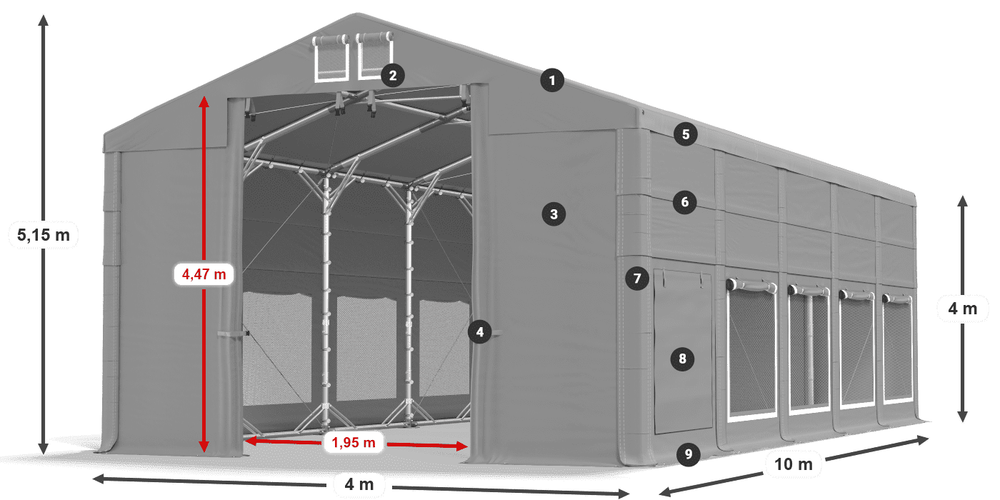 Dach: FR 620 PVC Wände: SD 500 PVC 4m Legende