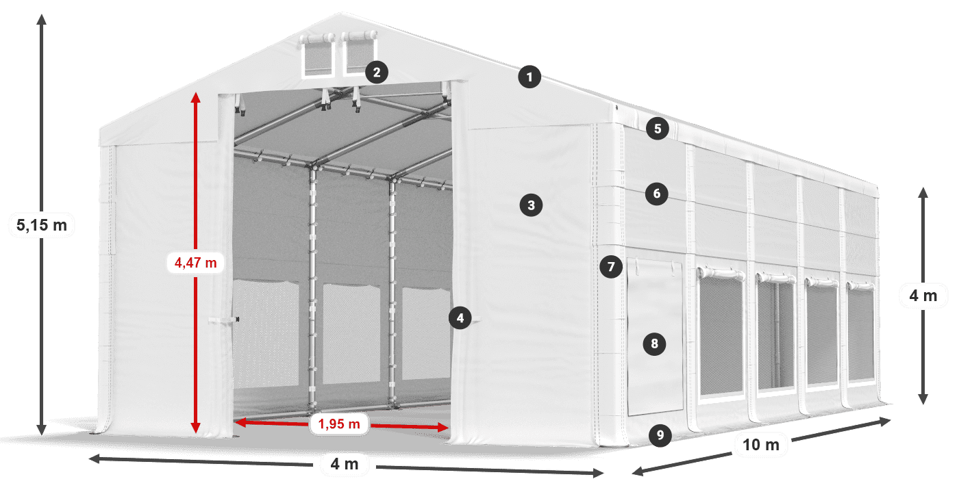 Dach: FR 620 PVC Wände: SD 500 PVC 4m Legende