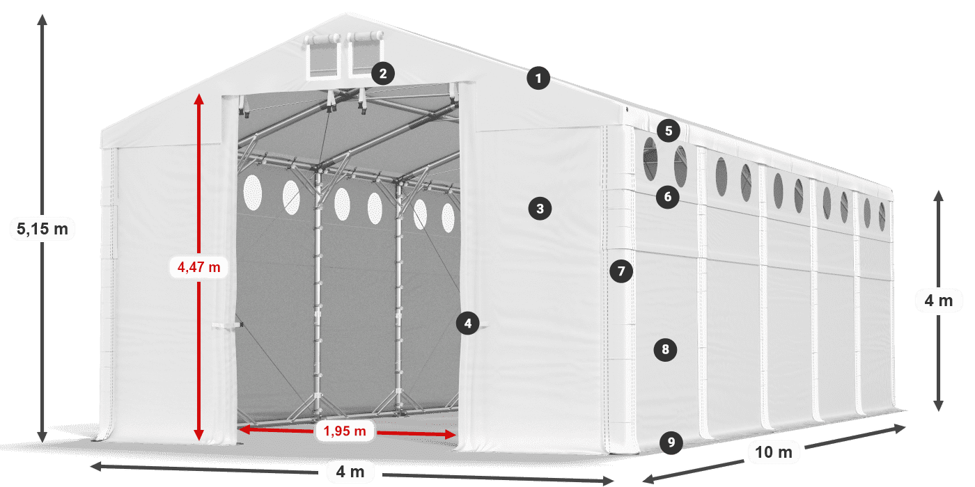 Dach: MS 580 PVC Wände: FR O 620 PVC 4m Legende