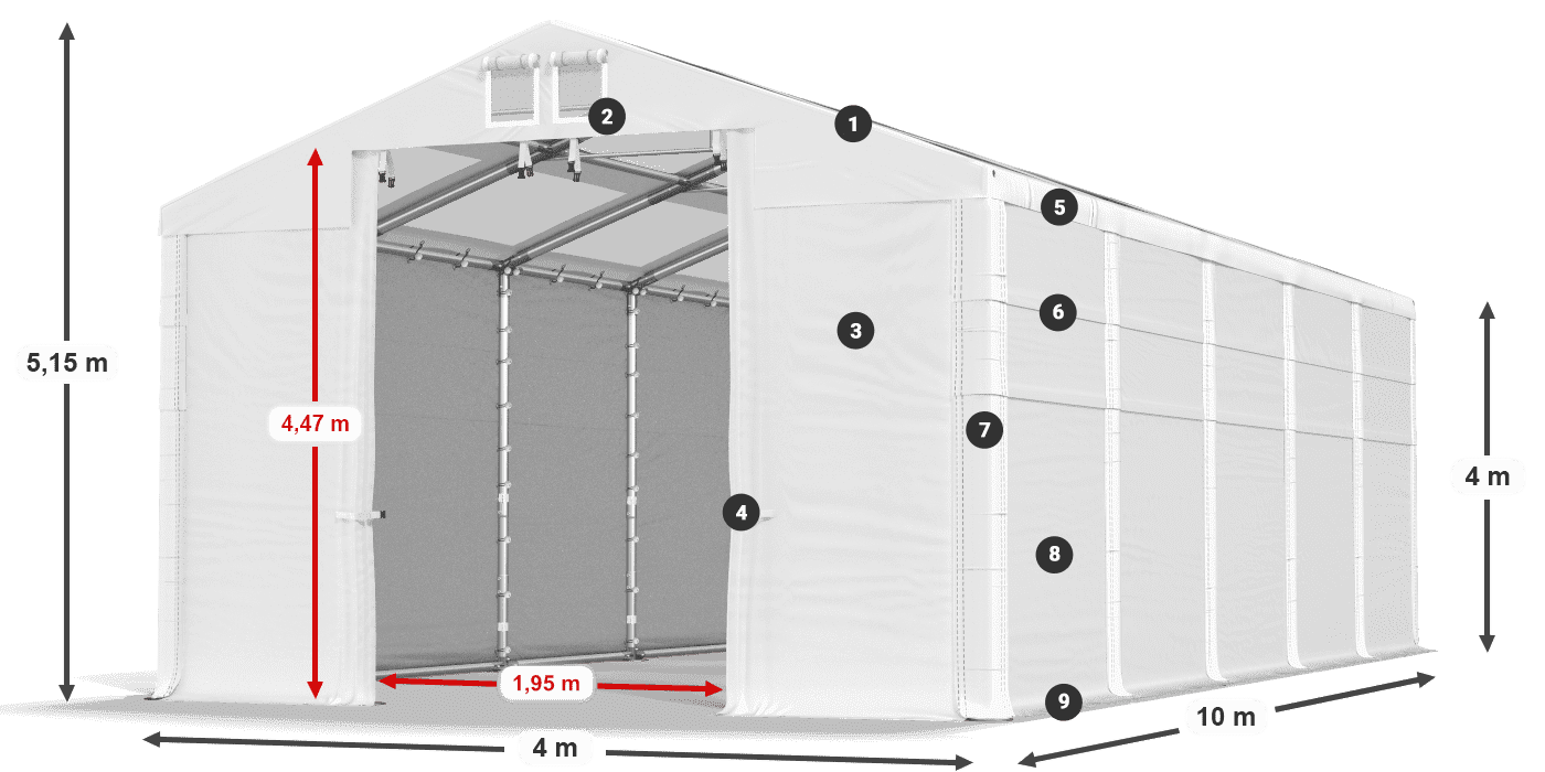 Dach: MS T 580 PVC Wände: FR 620 PVC 4m Legende