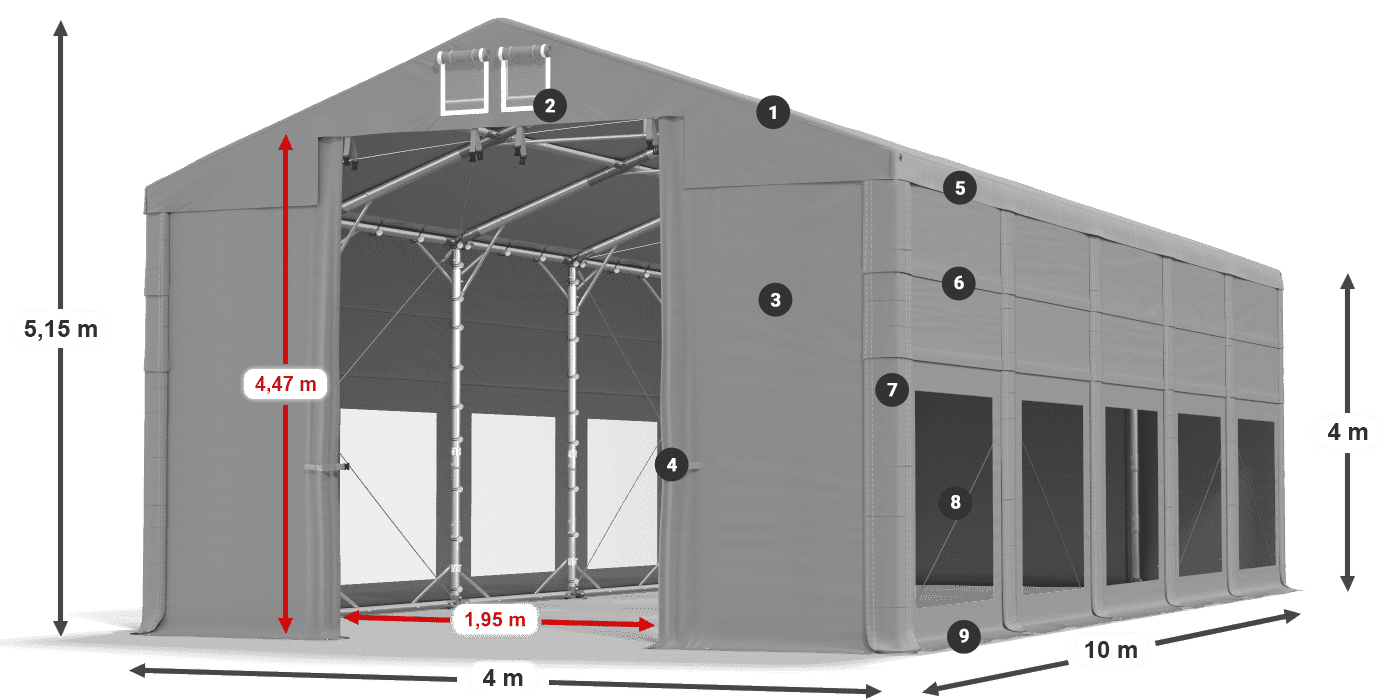 Dach: MS 580 PVC Wände: MS 580 PVC 4m Legende