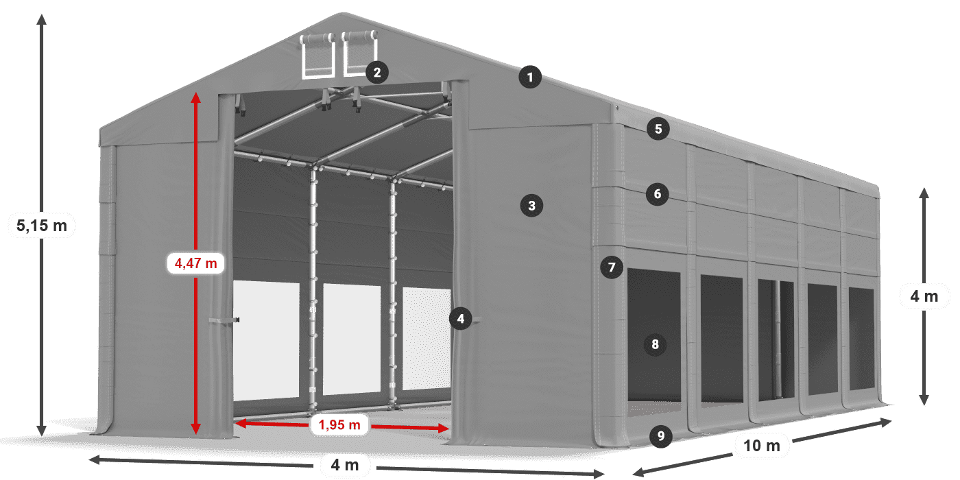 Dach: MS 580 PVC Wände: MS 580 PVC 4m Legende