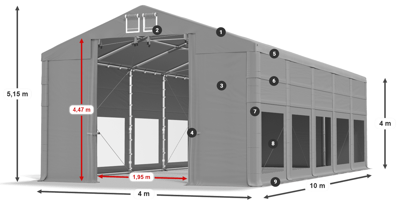 Dach: MS 580 PVC Wände: MS 580 PVC 4m Legende
