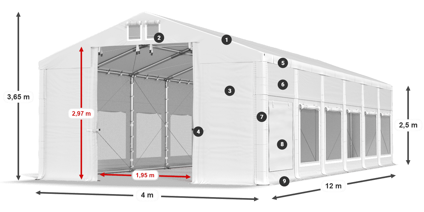 Dach: FR 620 PVC Wände: SD 500 PVC 2,5 m Legende