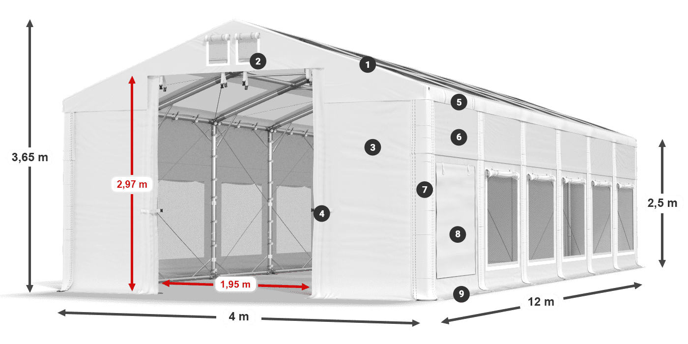 Dach: MS T 580 PVC Wände: SD M 500 PVC 2,5 m Legende