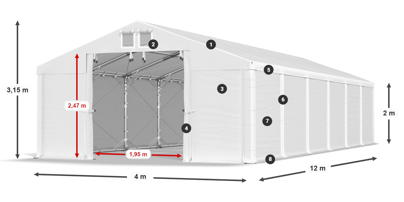 Dach: FR 620 PVC Wände: SD 580 PVC 2m Legende