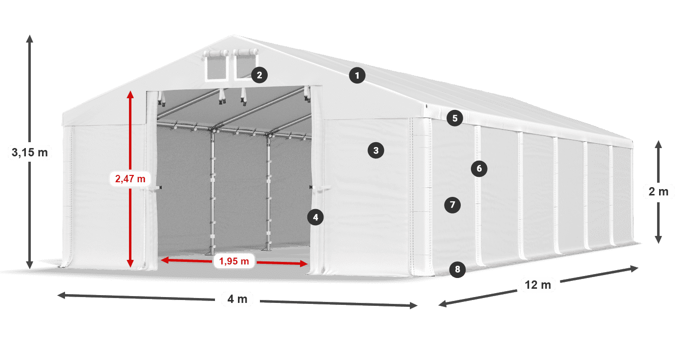 Dach: FR 620 PVC Wände: SD 500 PVC 2m Legende