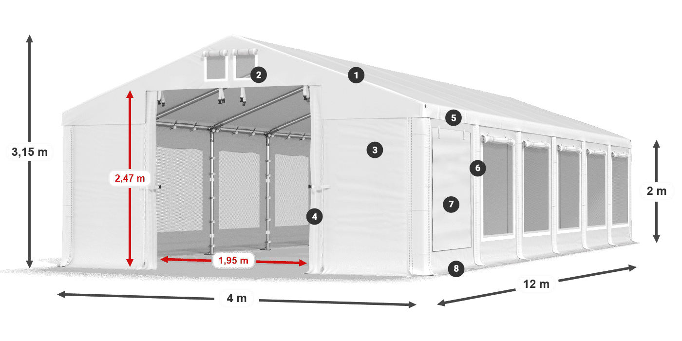 Dach: FR 620 PVC Wände: SD 500 PVC 2m Legende