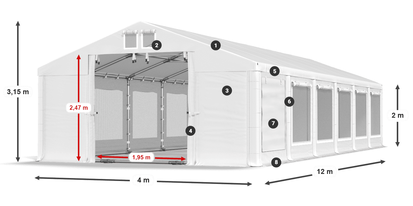 Dach: FR 620 PVC Wände: SD 500 PVC 2m Legende