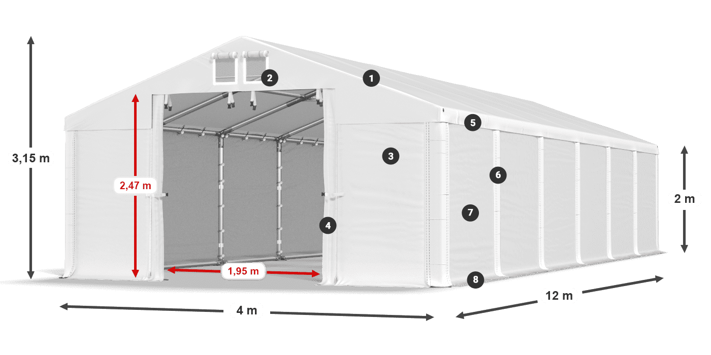 Dach: FR 620 PVC Wände: SD 500 PVC 2m Legende