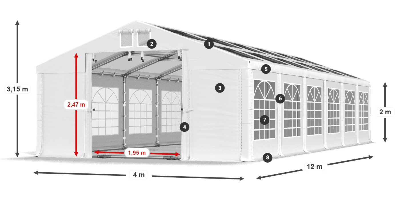 Dach: MS 580 PVC Wände: SD 500 PVC 2m Legende