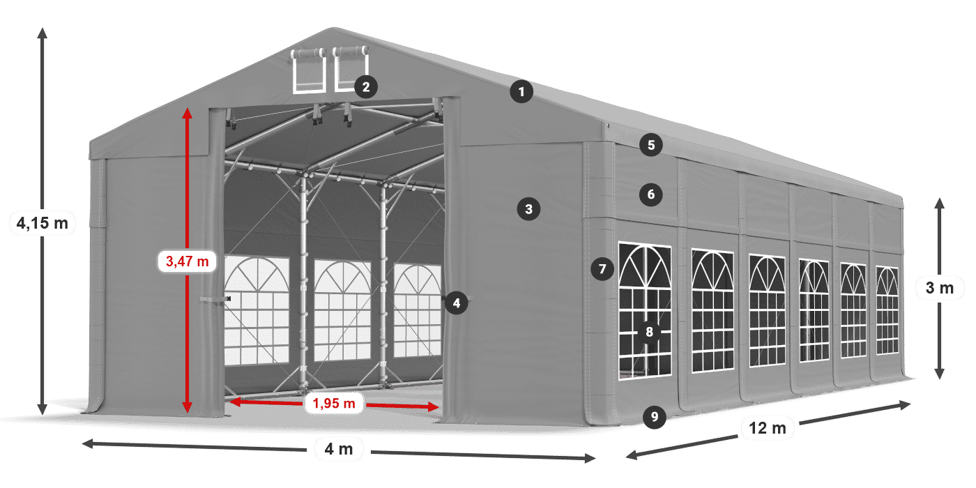 Dach: FR 620 PVC Wände: SD 500 PVC 3m Legende