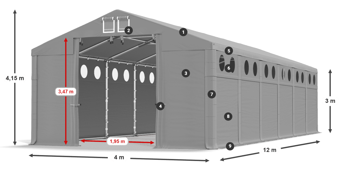 Dach: FR 620 PVC Wände: SD O 500 PVC 3m Legende