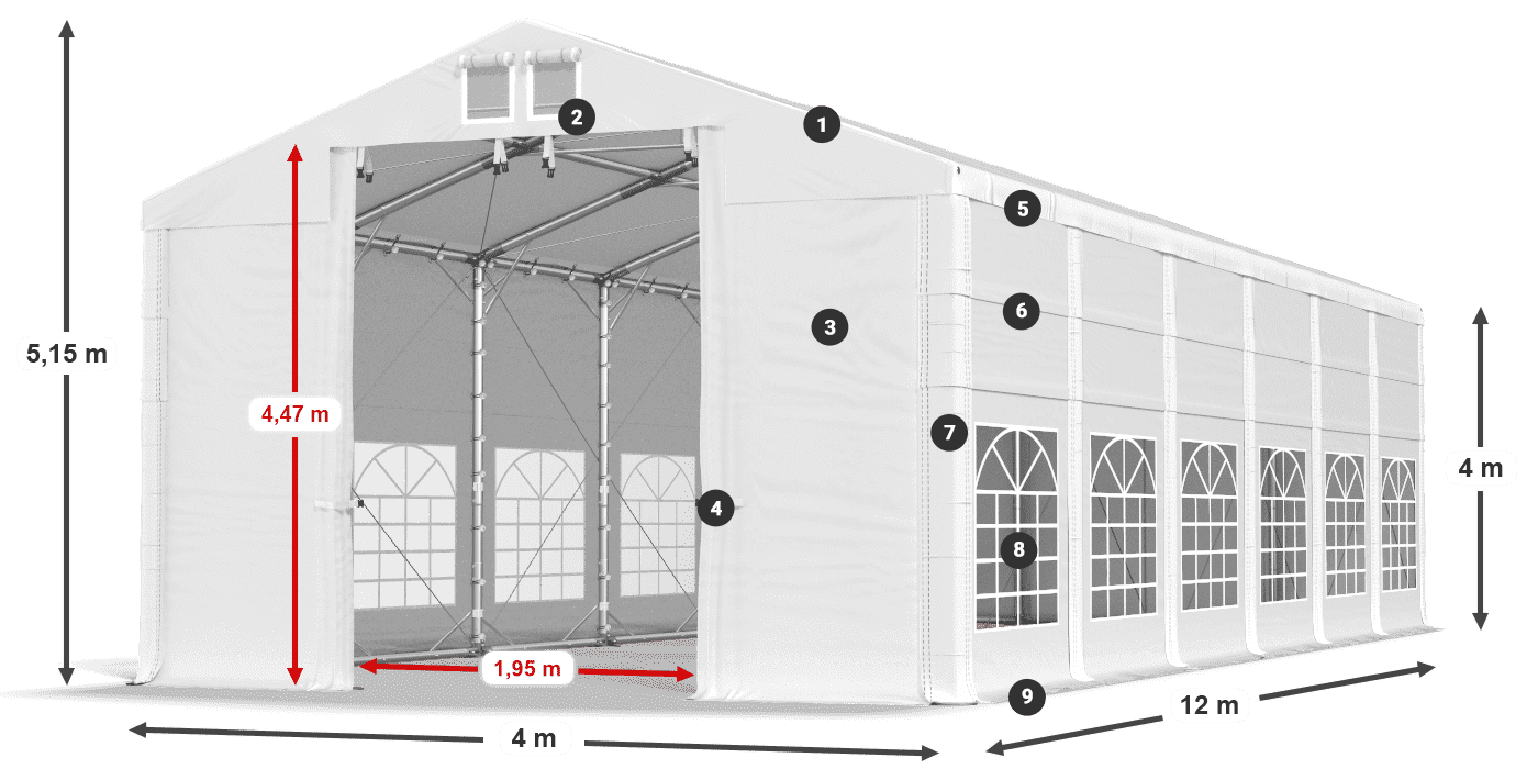 Dach: FR 620 PVC Wände: SD 500 PVC 4m Legende