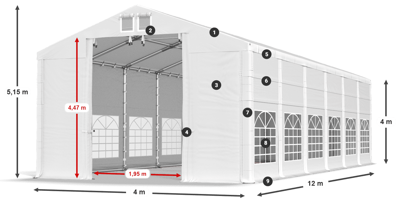 Dach: FR 620 PVC Wände: SD 500 PVC 4m Legende