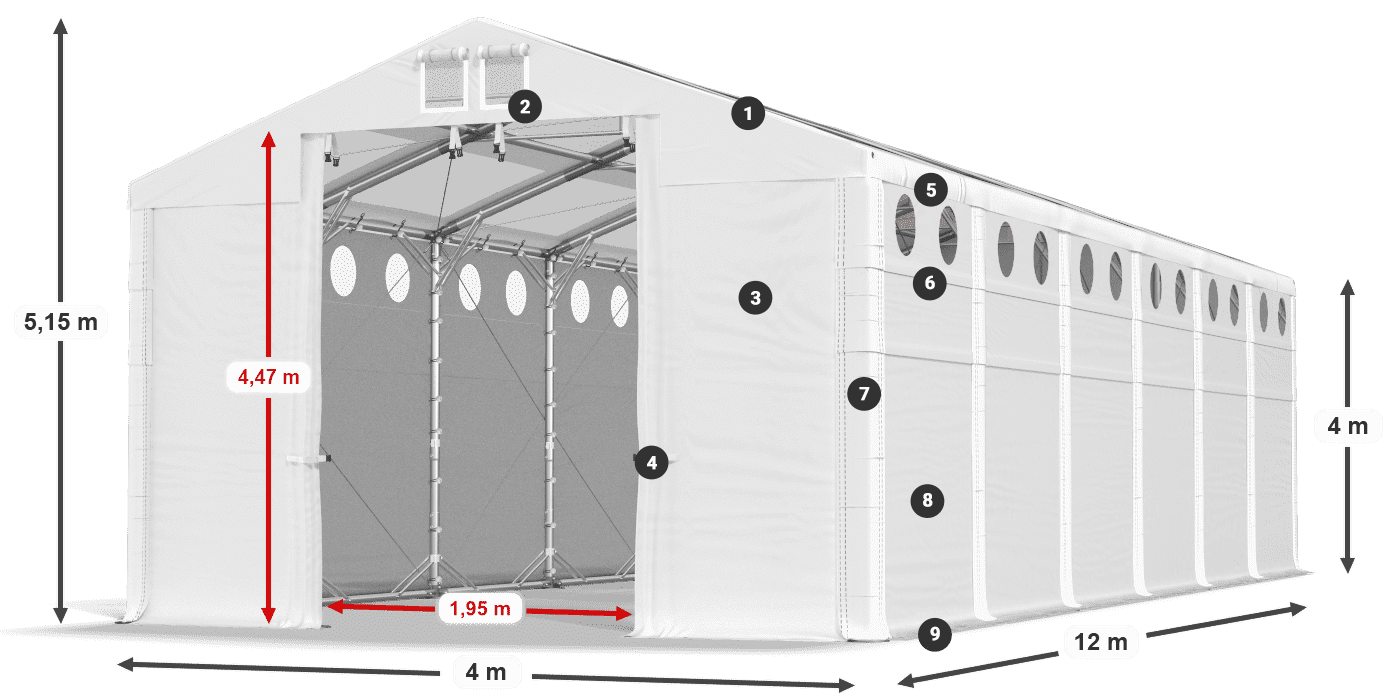 Dach: MS T 580 PVC Wände: FR O 620 PVC 4m Legende