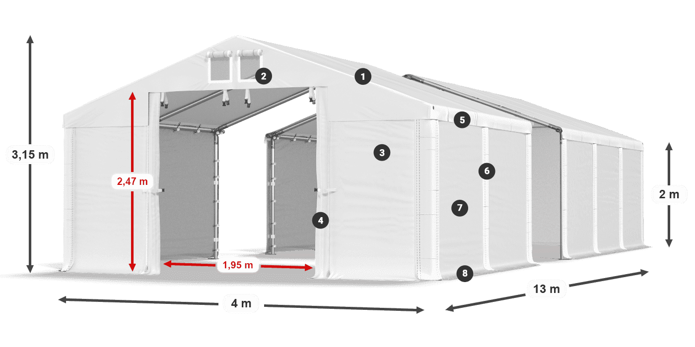 Dach: FR 620 PVC Wände: SD 580 PVC 2m Legende