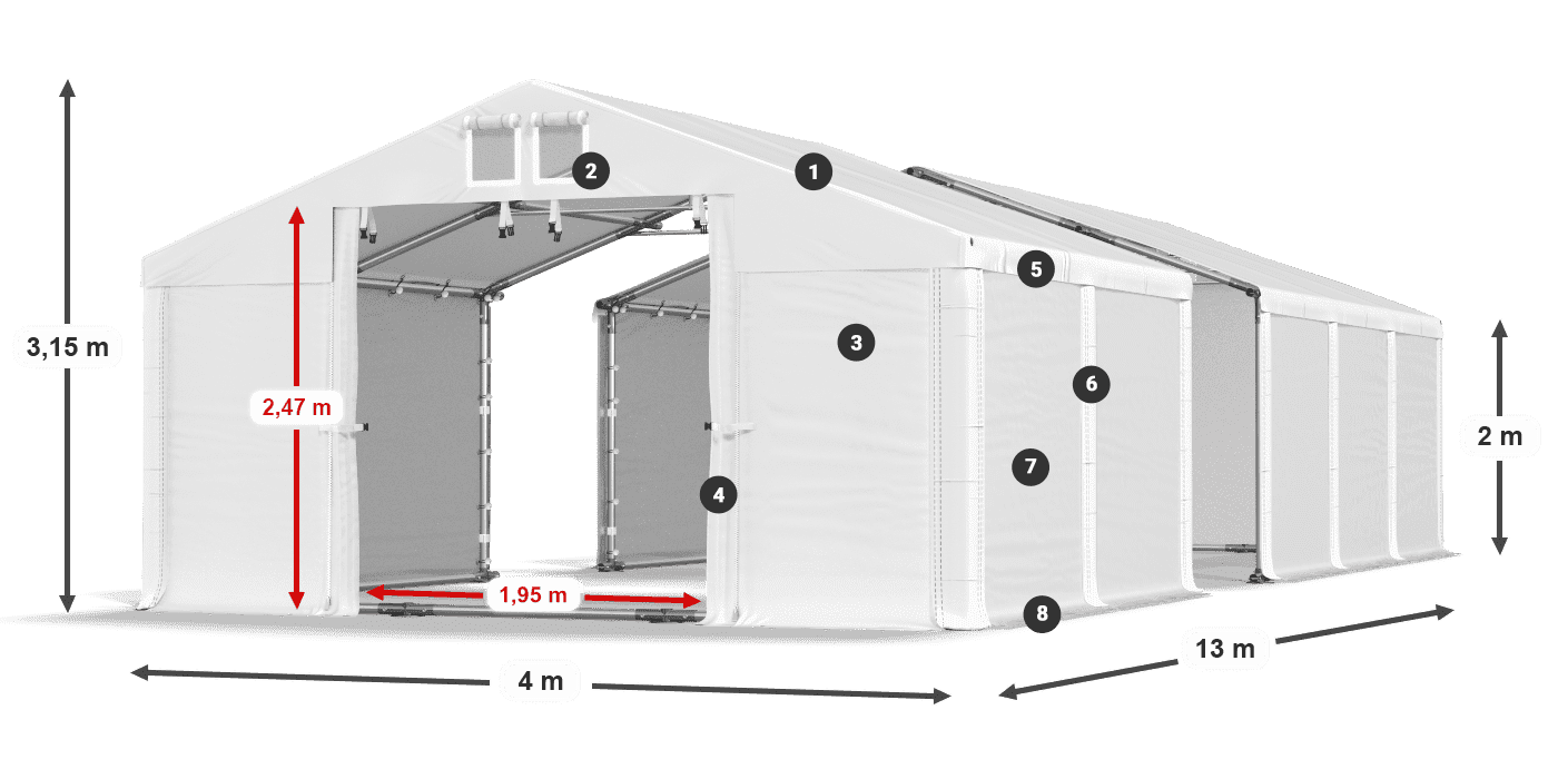 Dach: FR 620 PVC Wände: SD 500 PVC 2m Legende