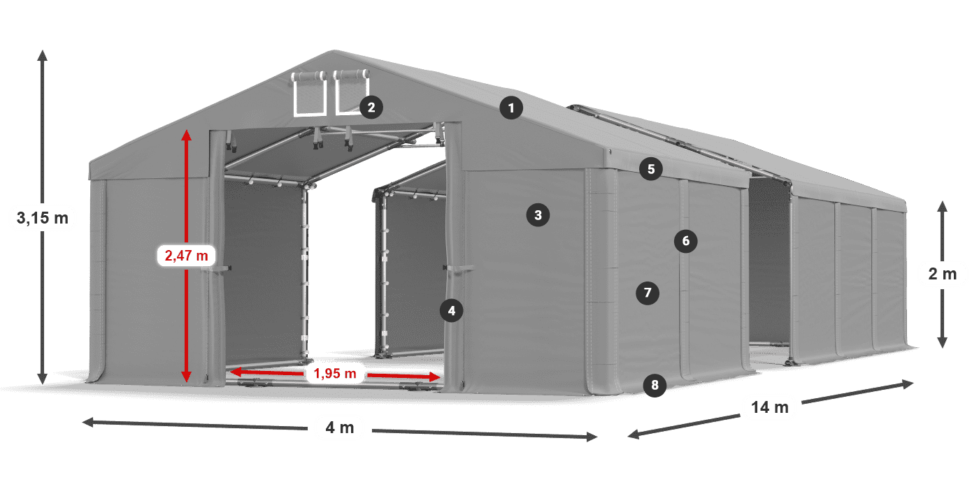 Dach: FR 620 PVC Wände: SD 580 PVC 2m Legende