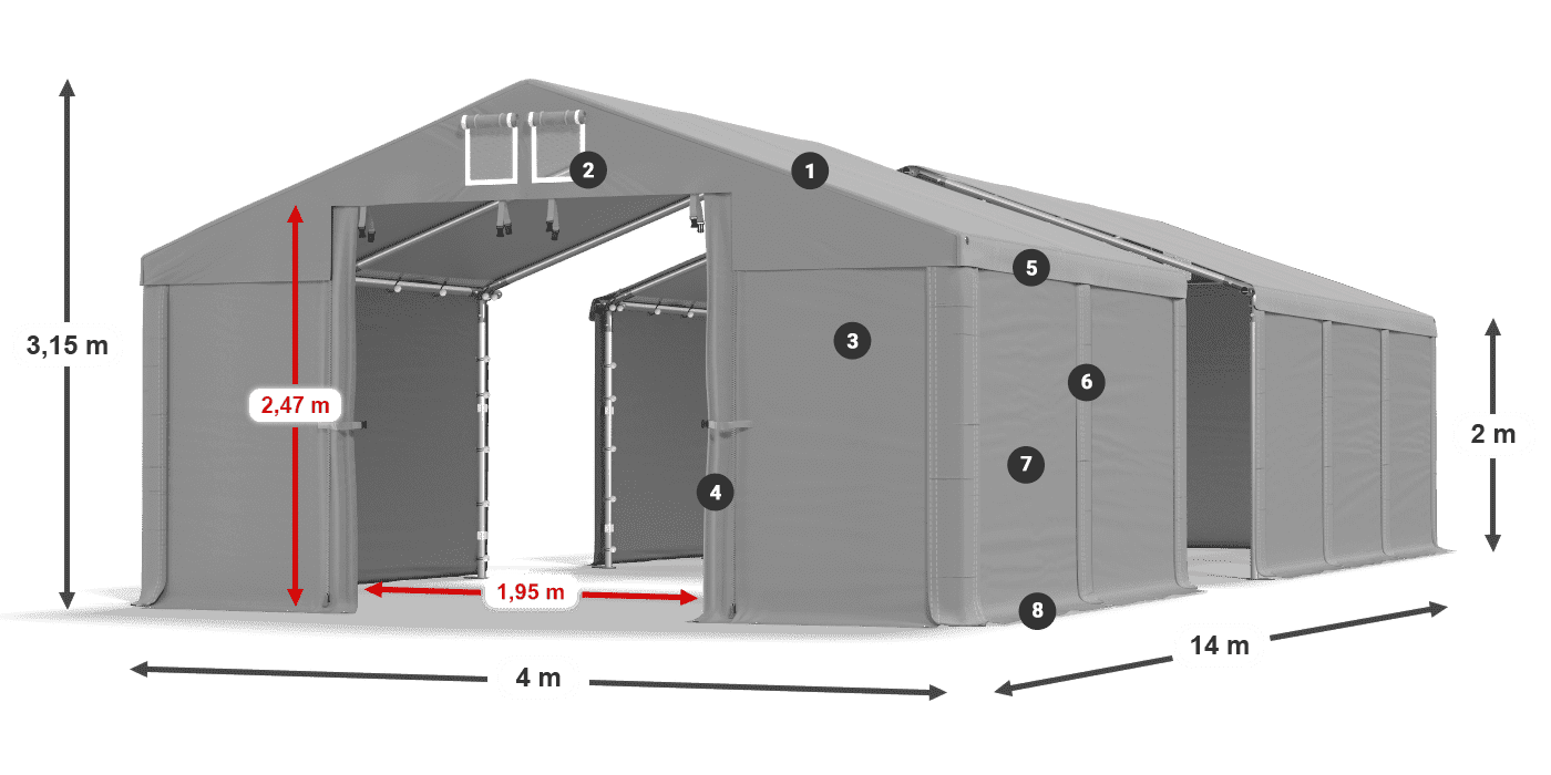 Dach: FR 620 PVC Wände: SD 500 PVC 2m Legende