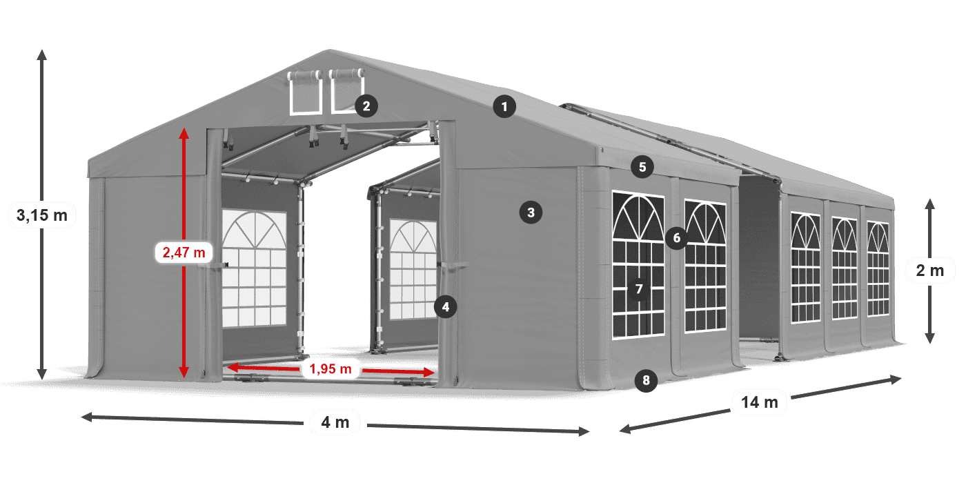 Dach: FR 620 PVC Wände: SD 500 PVC 2m Legende