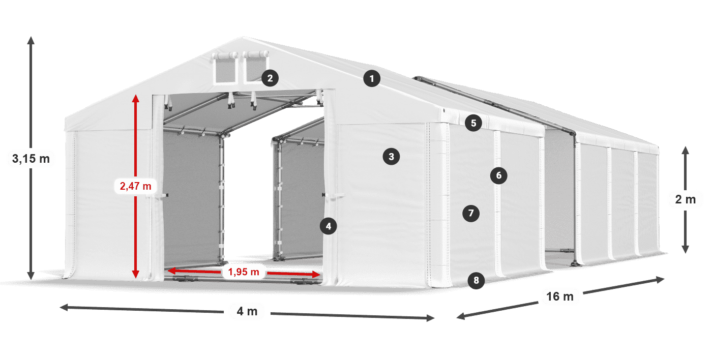 Dach: FR 620 PVC Wände: SD 580 PVC 2m Legende