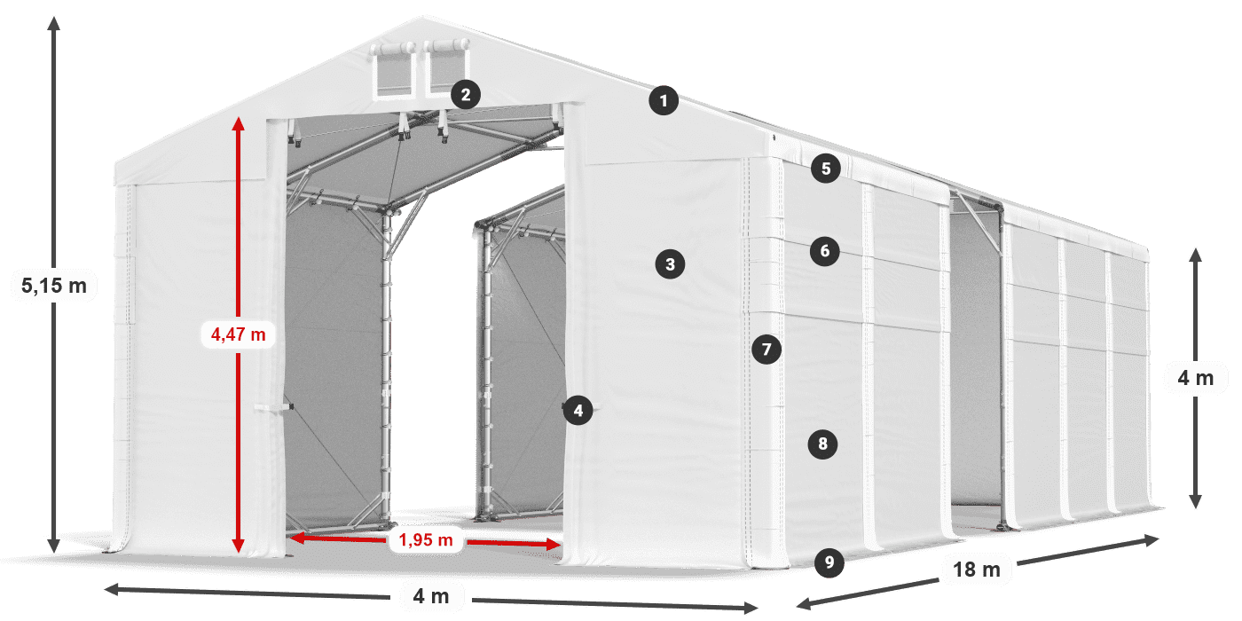 Dach: MS 580 PVC Wände: SD 500 PVC 4m Legende