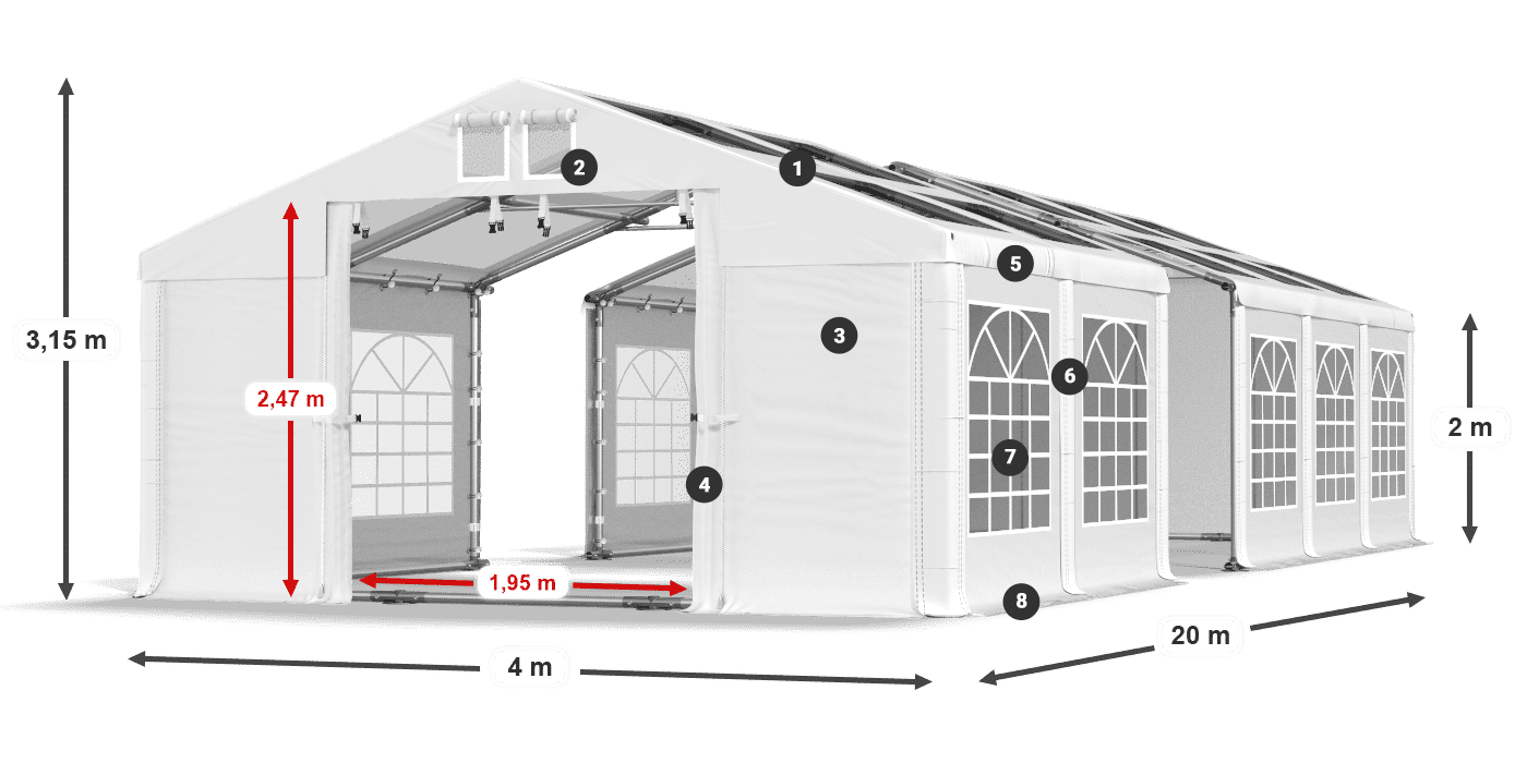 Dach: MS 580 PVC Wände: SD 500 PVC 2m Legende