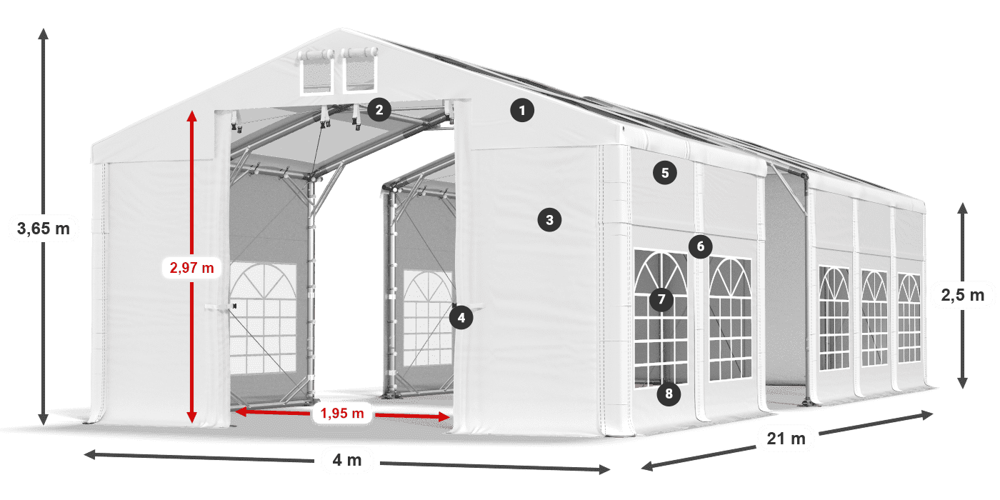 Dach: MS T 580 PVC Wände: FR 620 PVC 2,5 m Legende