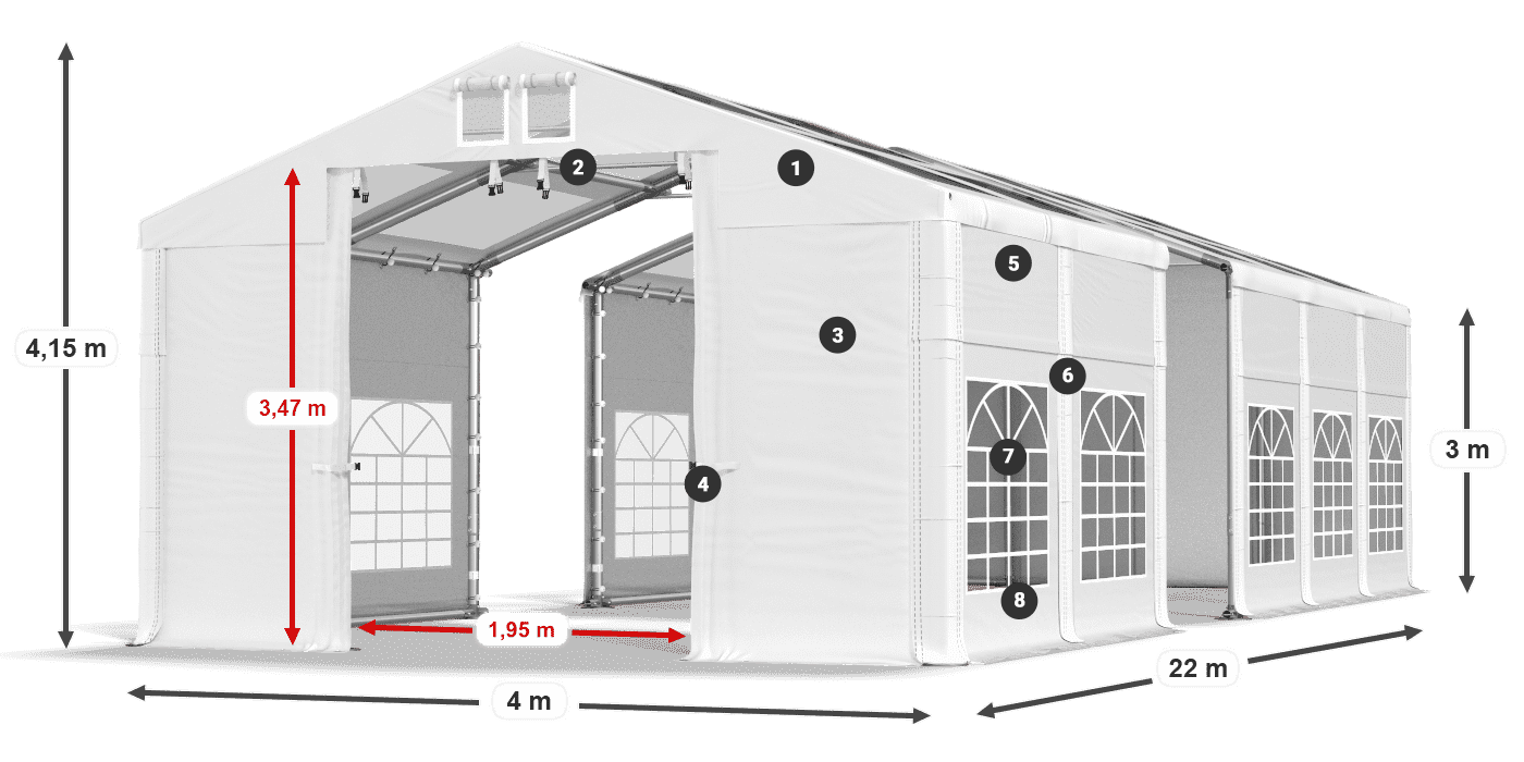 Dach: MS T 580 PVC Wände: SD I 500 PVC 3m Legende