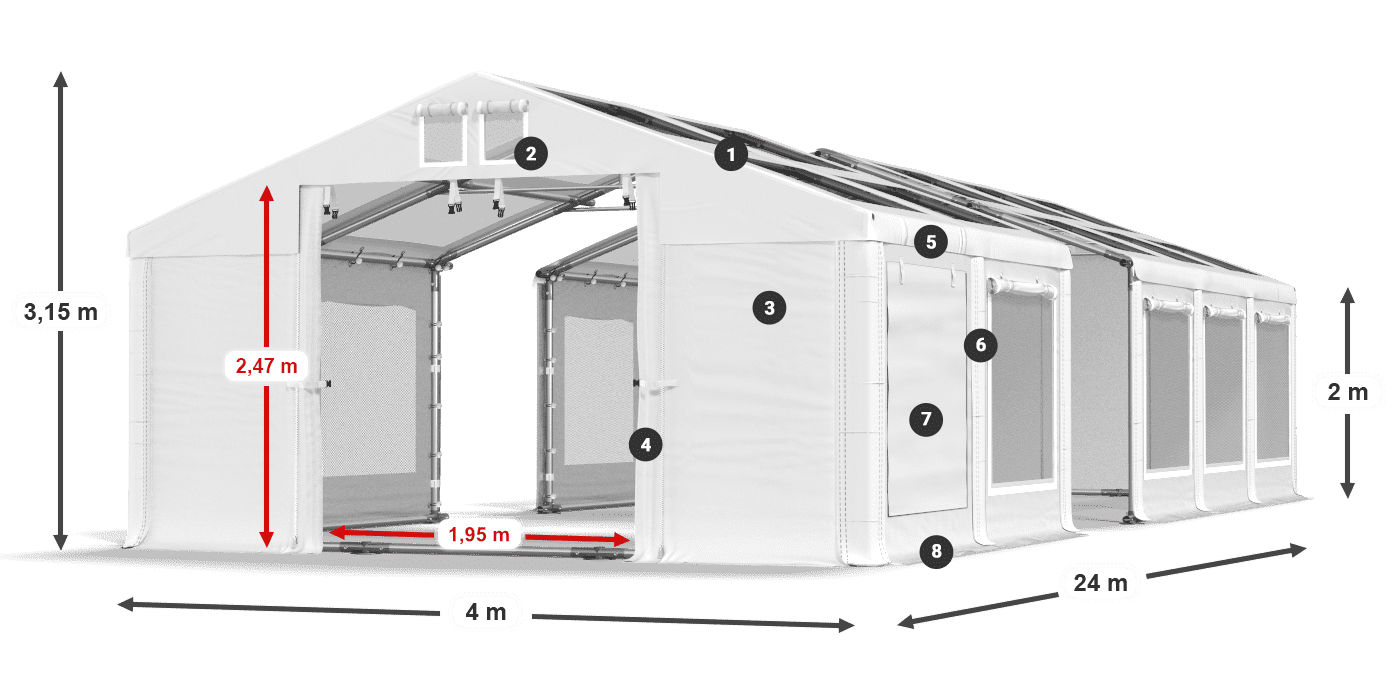 Dach: MS T 580 PVC Wände: SDM 500 PVC 2m Legende