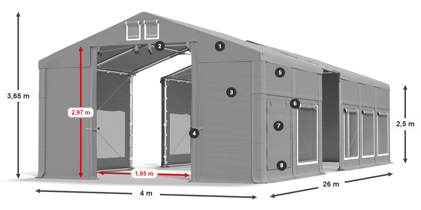 Dach: MS 580 PVC Wände: SD M 500 PVC 2,5 m Legende