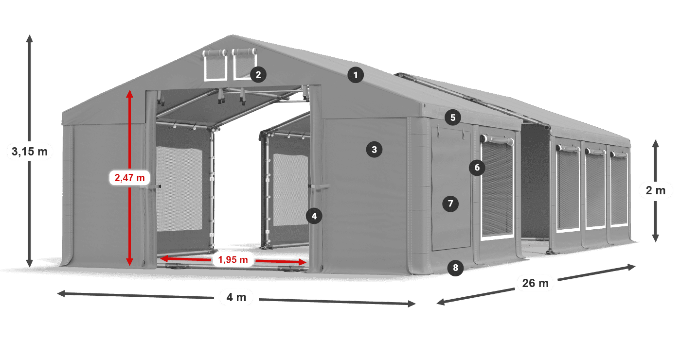 Dach: MS 580 PVC Wände: SD M 500 PVC 2m Legende