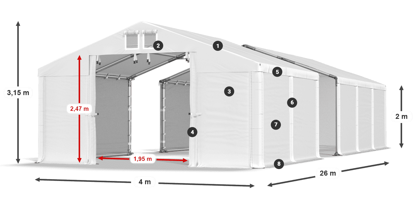 Dach: MS 580 PVC Wände: SD 500 PVC 2m Legende