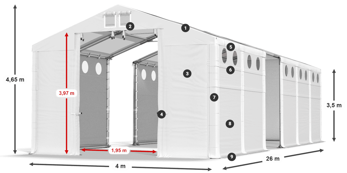 Dach: MS T 580 PVC Wände: SD O 500 PVC 3,5 m Legende