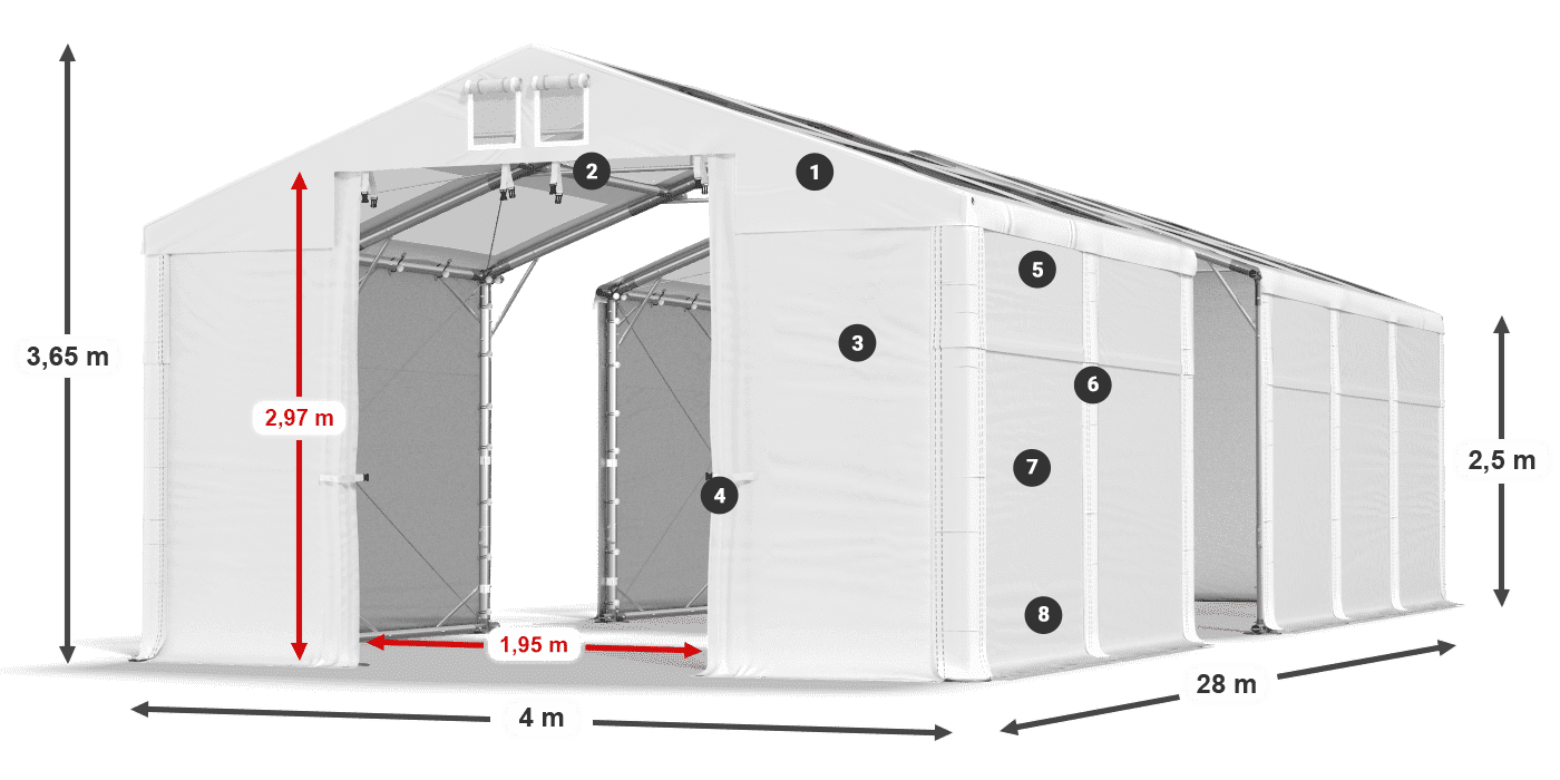 Dach: MS T 580 PVC Wände: FR 620 PVC 2,5 m Legende