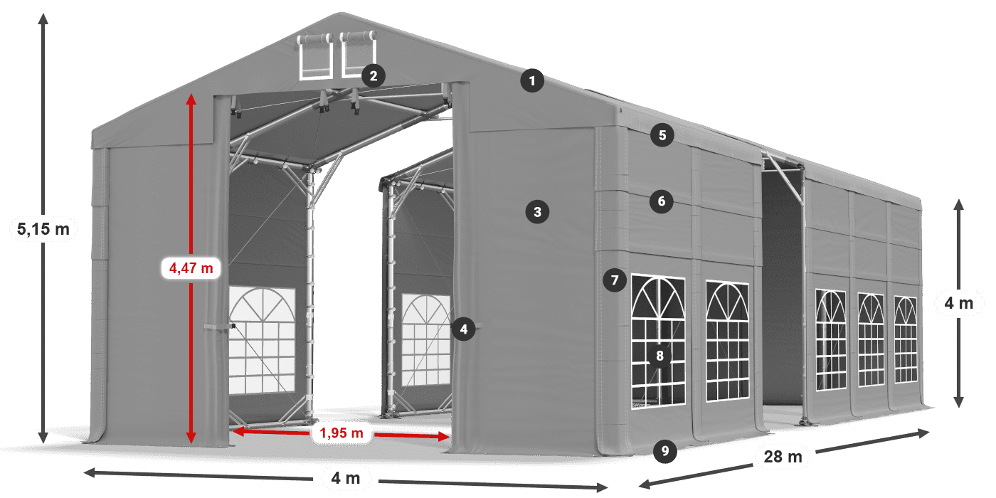 Dach: FR 620 PVC Wände: SD 500 PVC 4m Legende